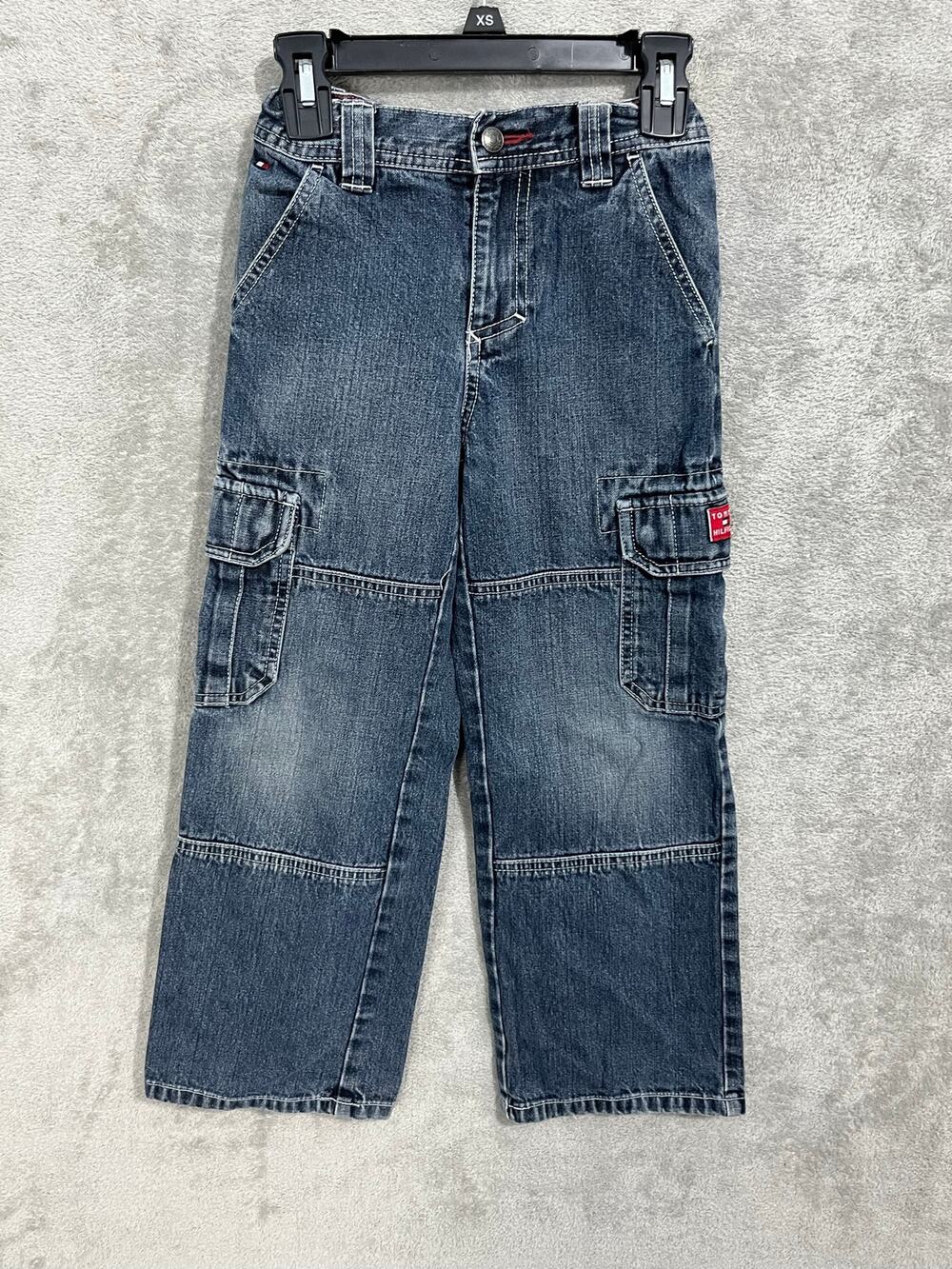 VTG Y2K Tommy Hilfiger Boys Cargo Jeans Size 6 Baggy Skater Punk Grunge